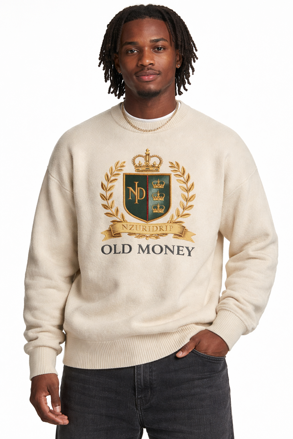 NZURI Old Money Crest Knit Sweater | Luxury Heritage Streetwear
