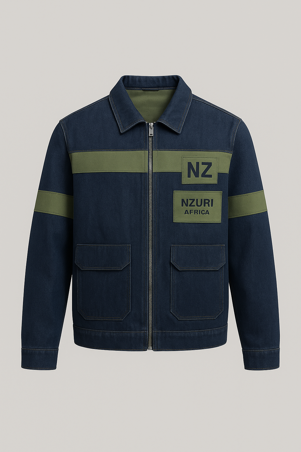 NZURI DRIP Utility Denim Jacket – Navy/Olive