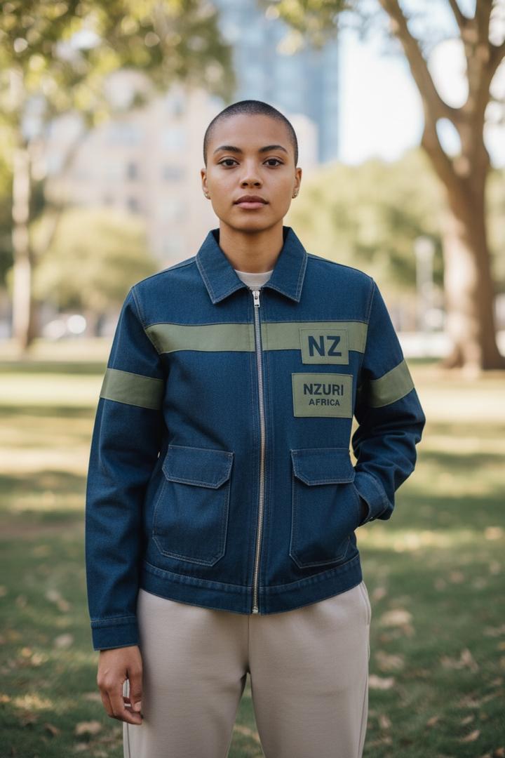 NZURI DRIP Utility Denim Jacket – Navy/Olive